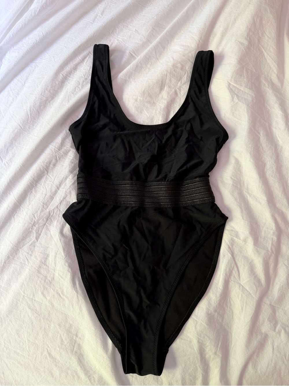 Missguided Black One-Piece Swimsuit with Waistband Detail